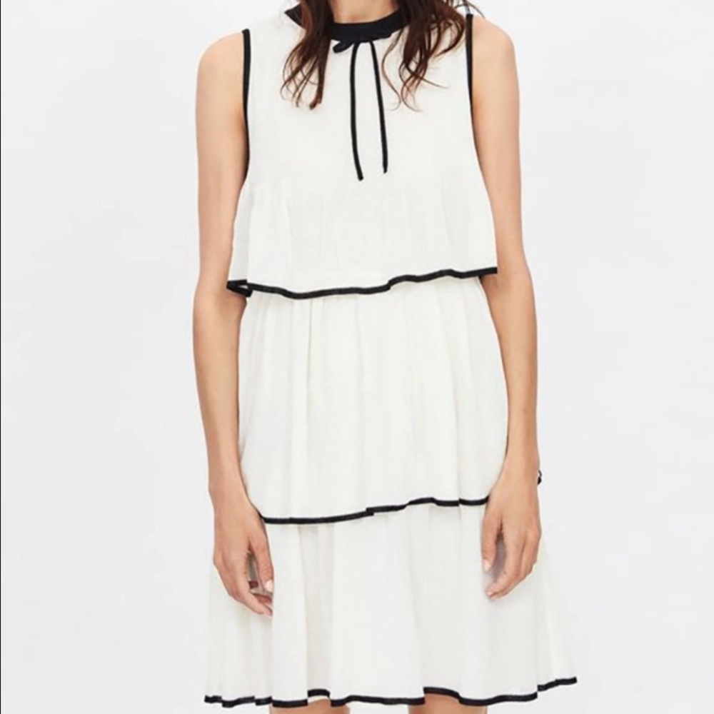 ZARA | Tiered knit midi dress in white / black - Picture 1 of 12